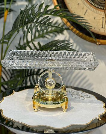 Kristal Dikdörtgen Cam Gold Sunumluk, Çikolatalık Saray Collection