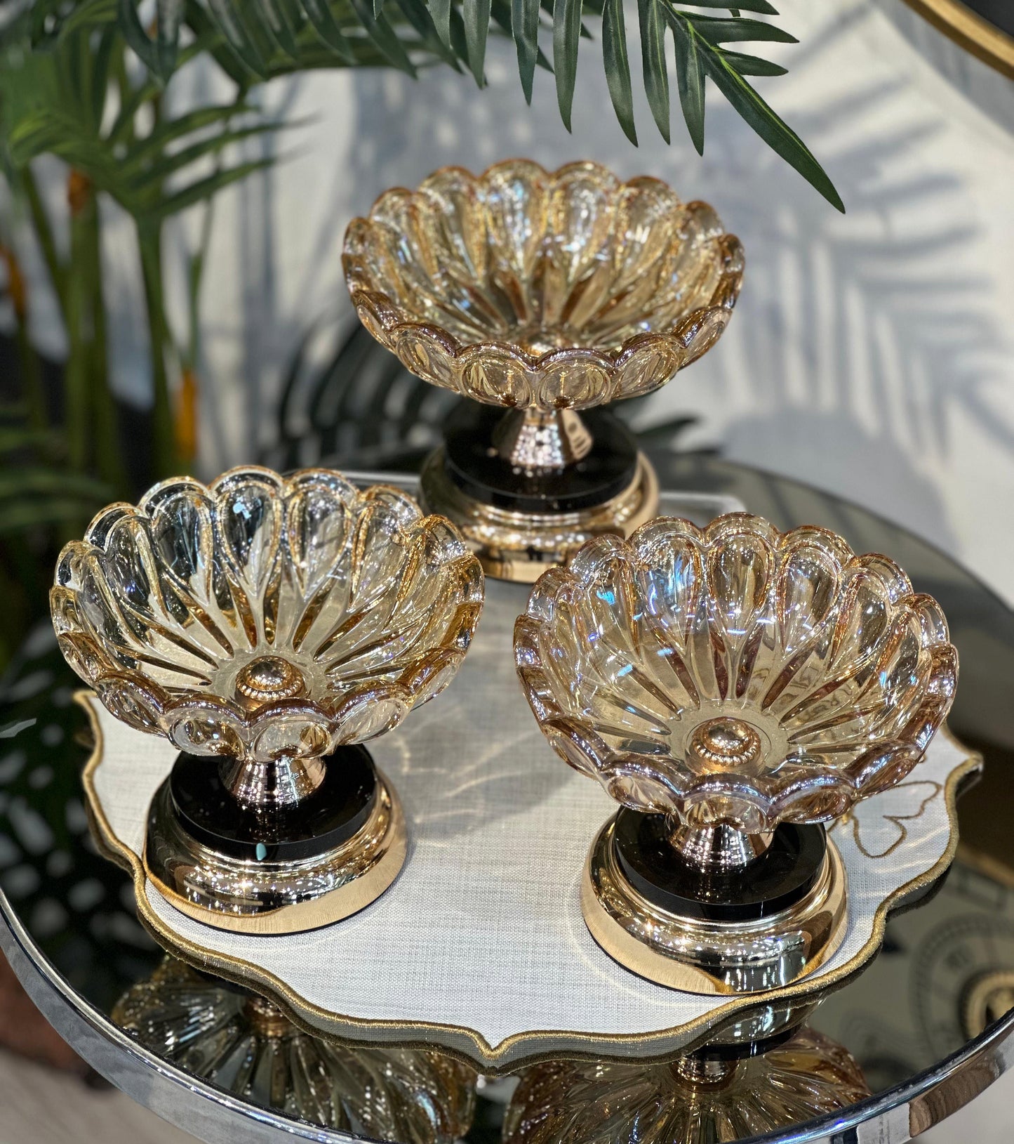Kristal Kesim Ayaklı Gold Şekerlik Tekli