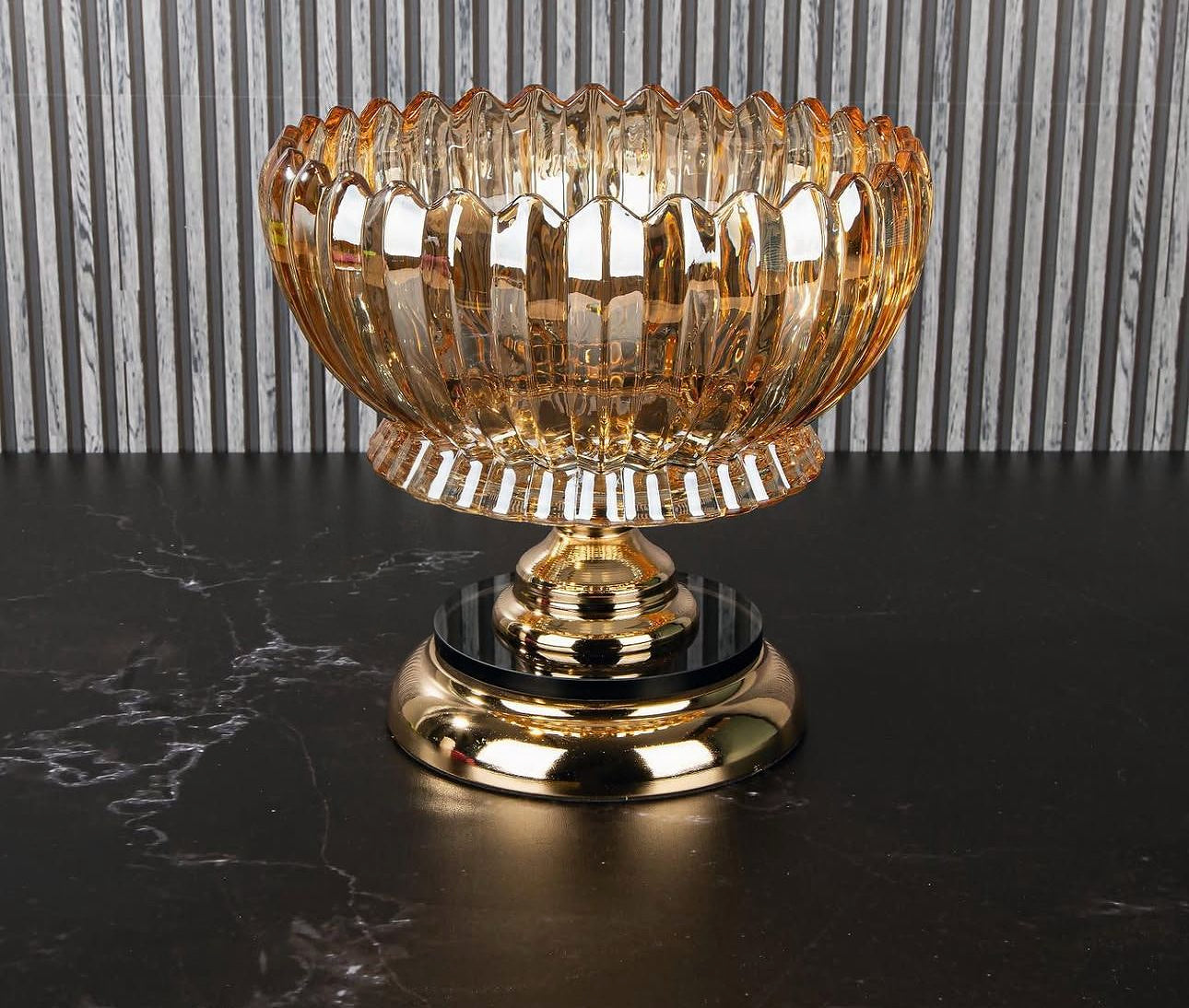 Dekoratif Cam Meyvelik Sunumluk Servis Gold