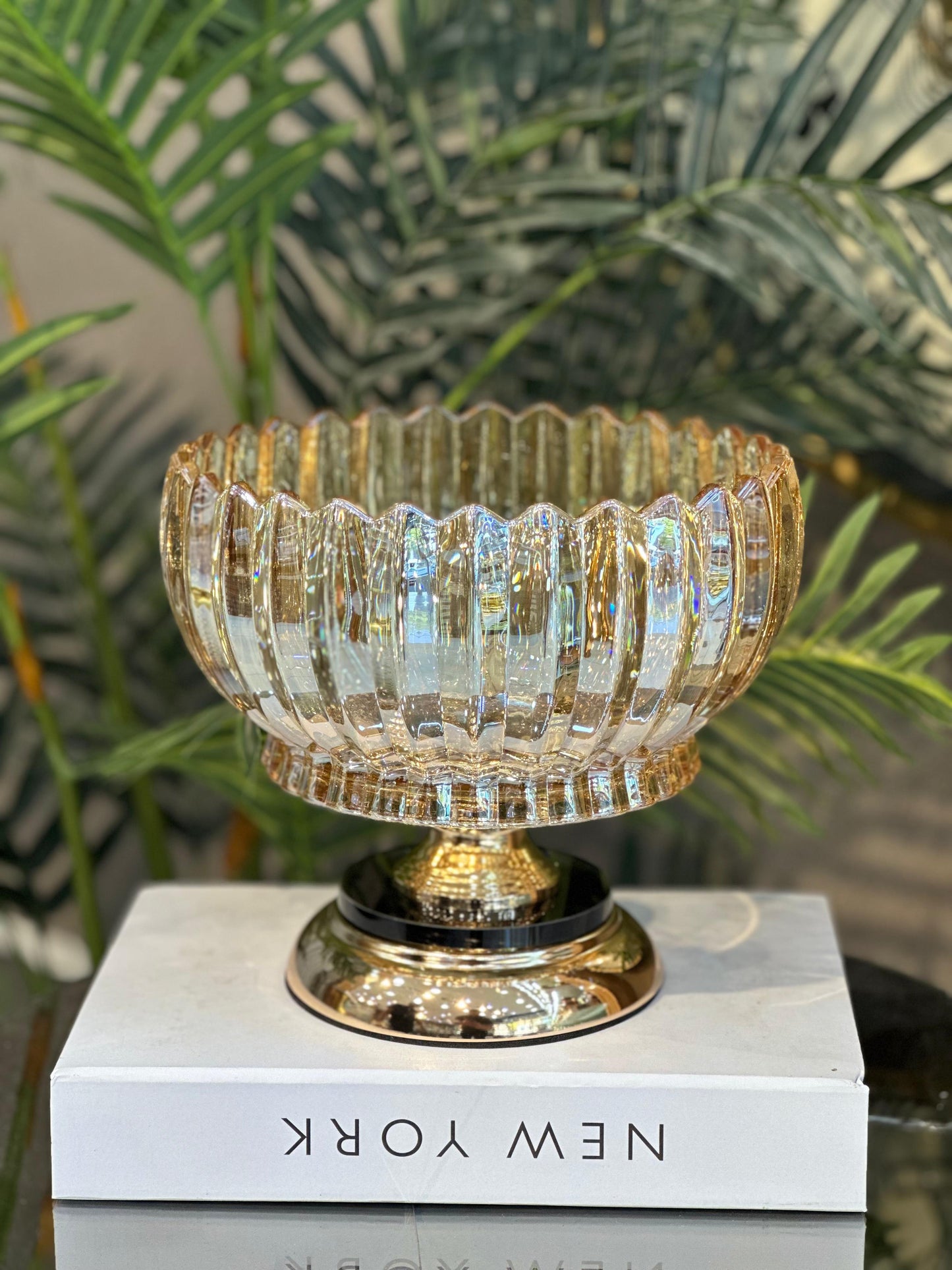 Dekoratif Cam Meyvelik Sunumluk Servis Gold