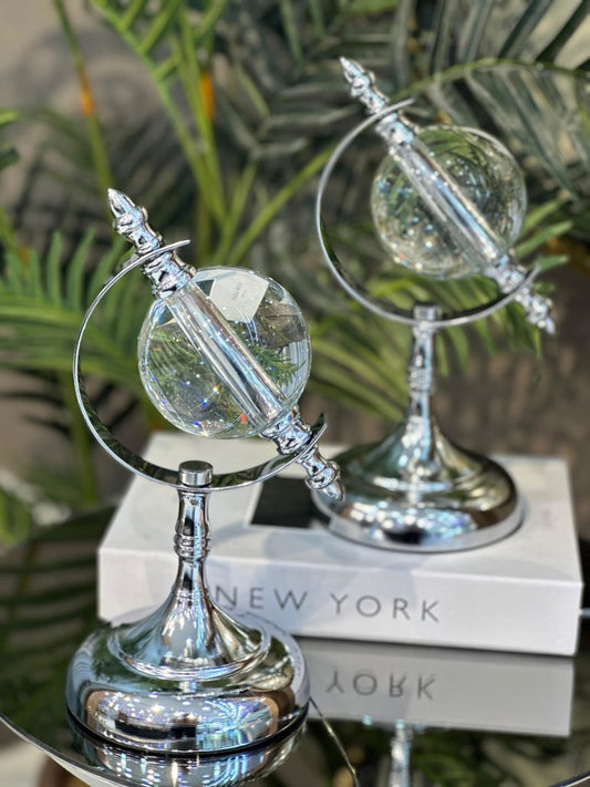 Gümüş Kristal Küre Dekoratif Obje Tekli