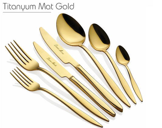 Arles 42 Parça Titanyum Mat Gold Çatal Bıçak Takımı Dame Marie