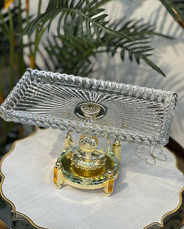 Kristal Dikdörtgen Cam Gold Sunumluk, Çikolatalık Saray Collection