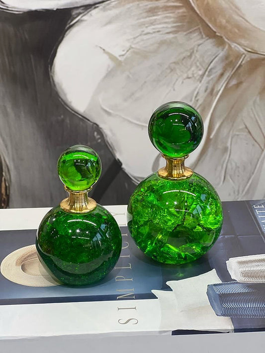 Kristal 2'li Dekoratif Yeşil Şişe Seti