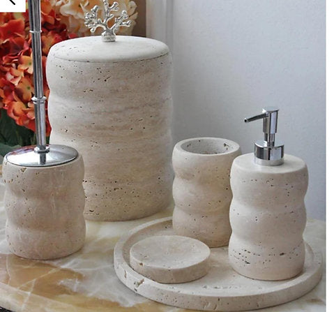 Traverten Coral 6 Parça Banyo Seti - Silver Gümüş