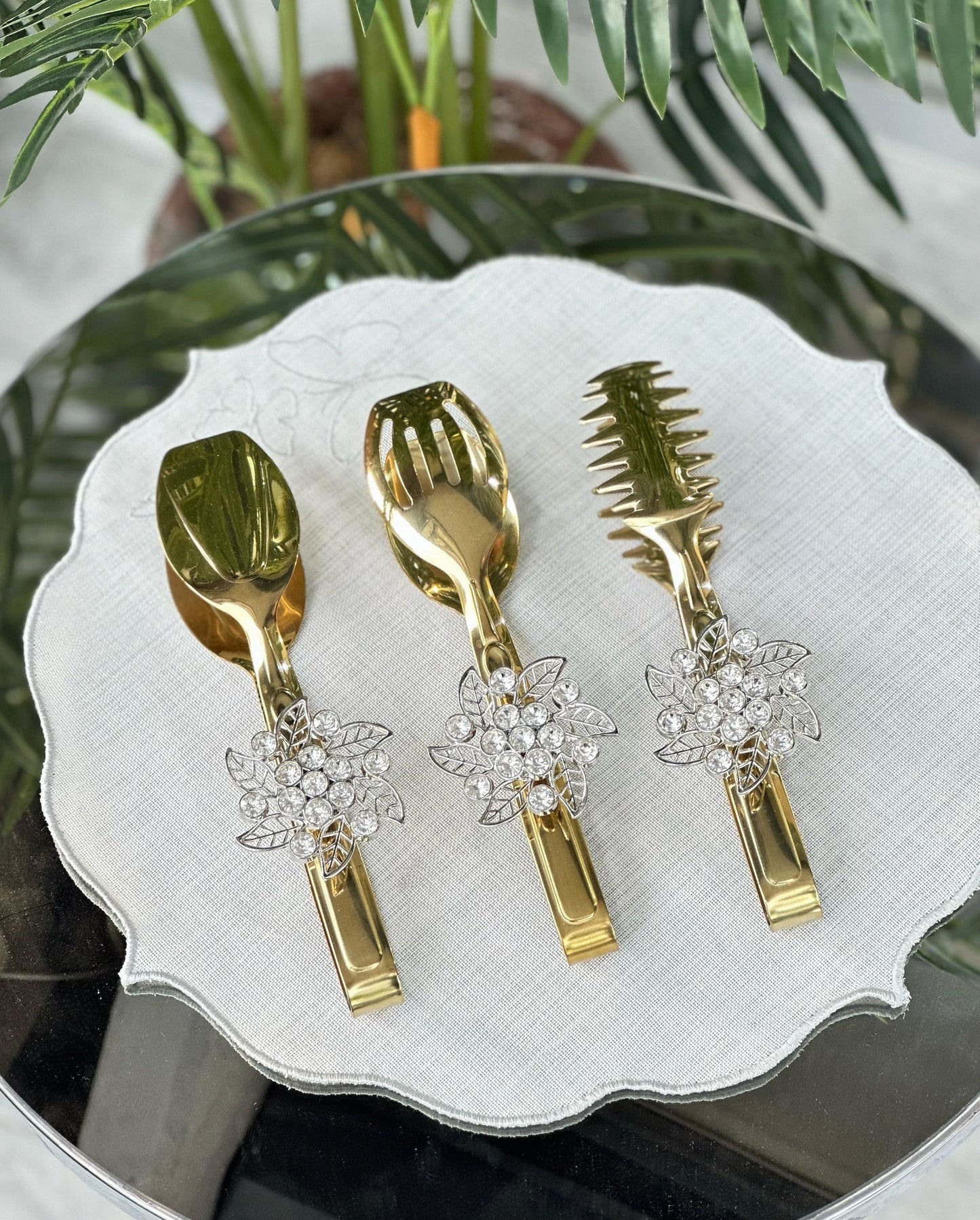 Broşlu 3'lü Gold Maşa Seti