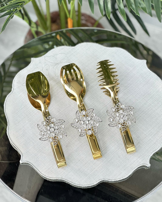 Broşlu 3'lü Gold Maşa Seti