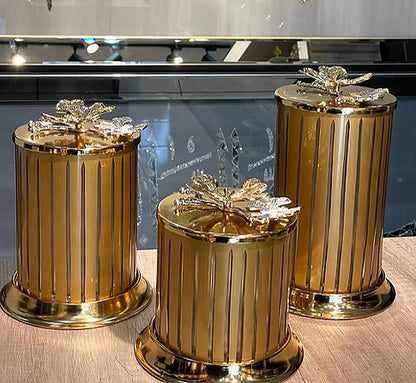 Gold Dikey Çizgili Lüks Saklama Kavanoz Seti