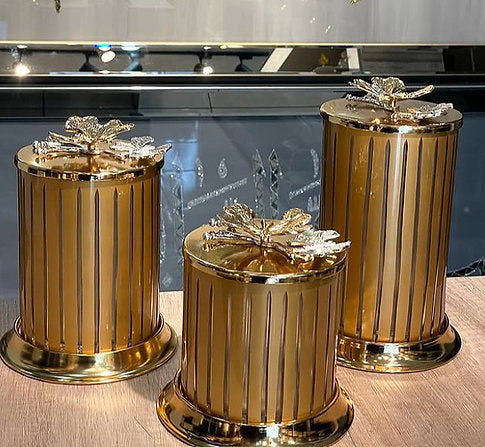 Gold Dikey Çizgili Lüks Saklama Kavanoz Seti