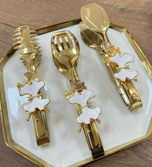 Kelebek Detaylı 3'lü Gold Maşa Seti
