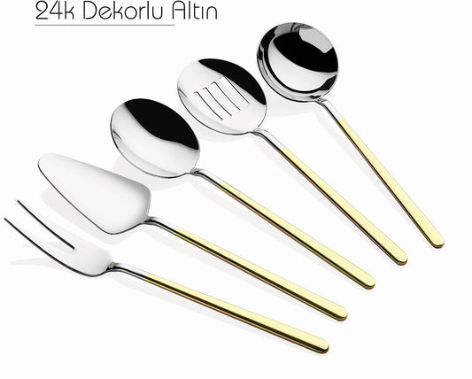 Dame Marie-Allegra 24K Dekorlu Altın Gümüş 5 Parça Sos Servis Seti Kopyası