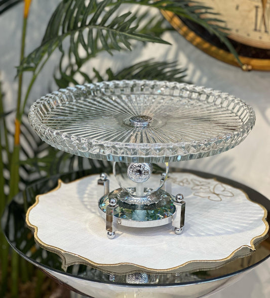 Tek Katlı Kristal Gümüş Cam Sunumluk, Meyvelik Saray Collection