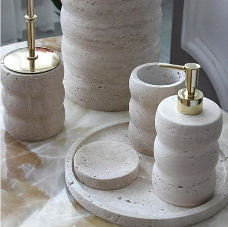 Traverten Coral 6 Parça Banyo Seti - Gold Sarı