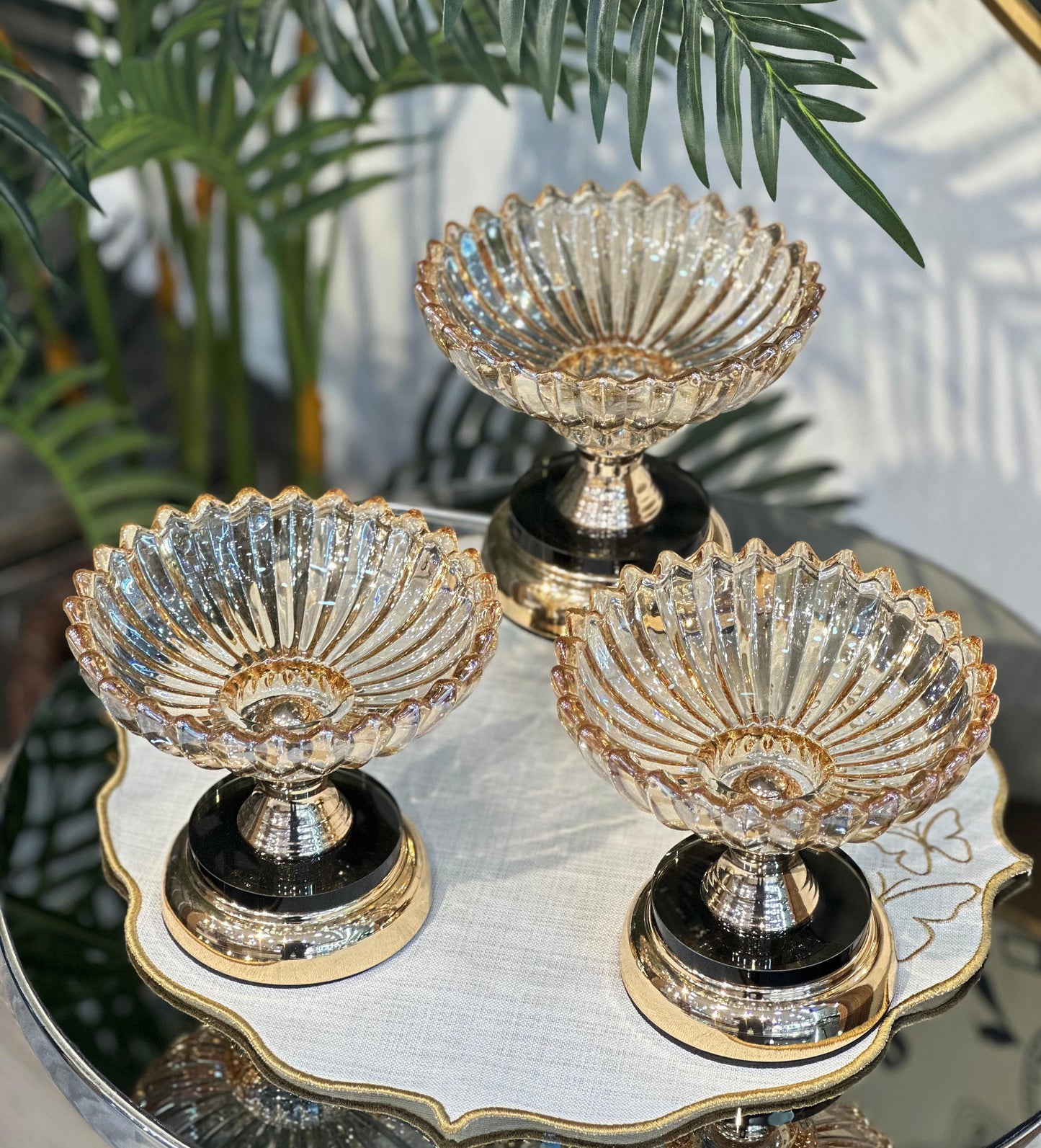 Kristal Kesim Ayaklı Gold Şekerlik Tekli