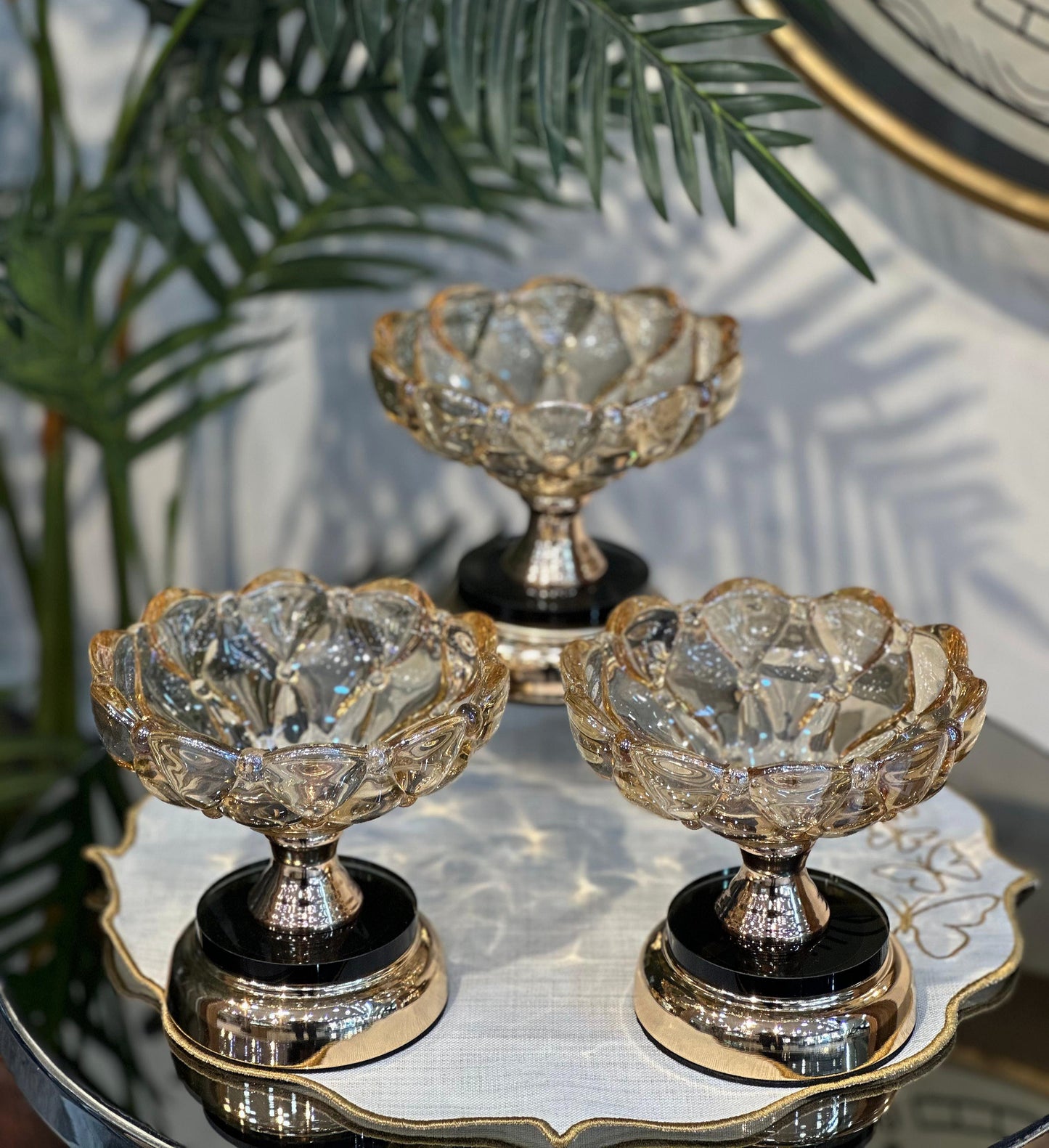 Kristal Kesim Ayaklı Gold Şekerlik Tekli