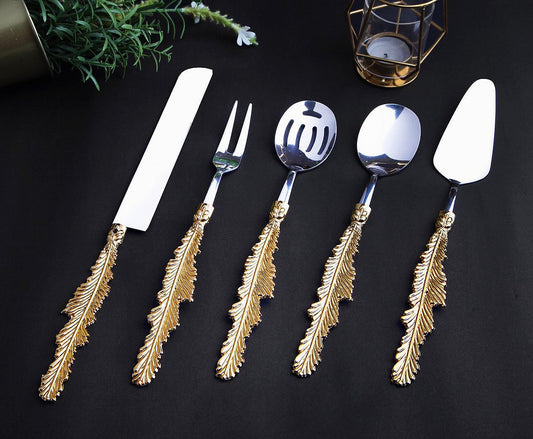 5 Parça Tüy Detaylı Gold Servis Seti