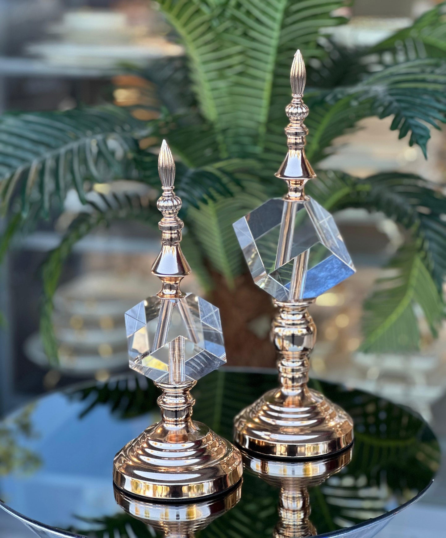 Kristal Küp 2'li Dekoratif Obje Seti Rose Gold