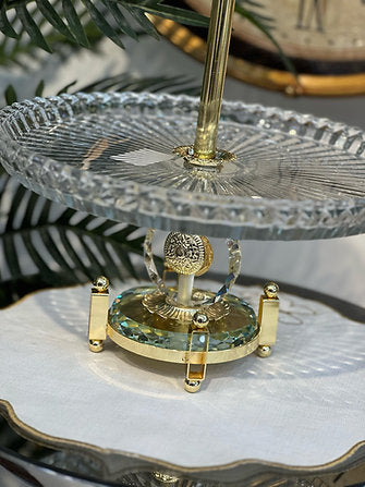 2 Katlı Kristal Cam Gold Sunumluk, Meyvelik Saray Collection