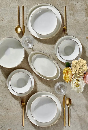 Pure Blanc Bone Porselen Yemek Takımı Altın Yaldızlı Dame Marie