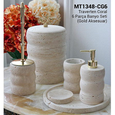 Traverten Coral 6 Parça Banyo Seti - Gold Sarı