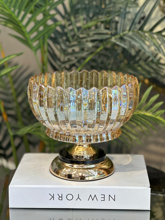 Dekoratif Cam Meyvelik Sunumluk Servis Gold